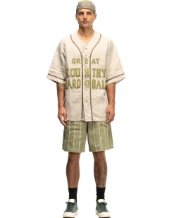 KAPITAL Linen Phillies Stripe Easy Shorts Khaki>Men Shorts