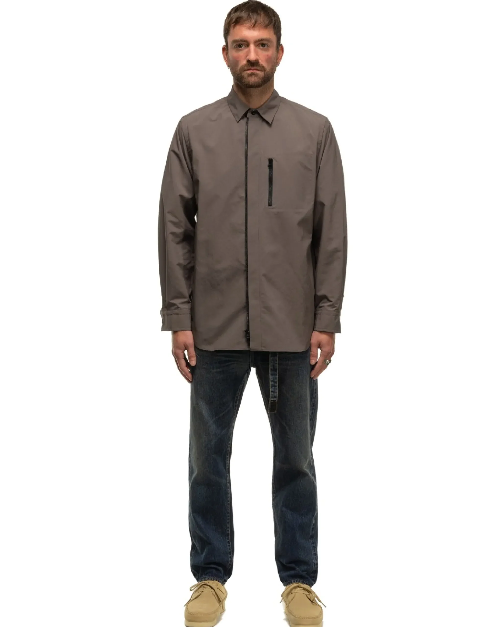 sacai Matte Taffeta L/S Shirt Taupe>Men Shirts