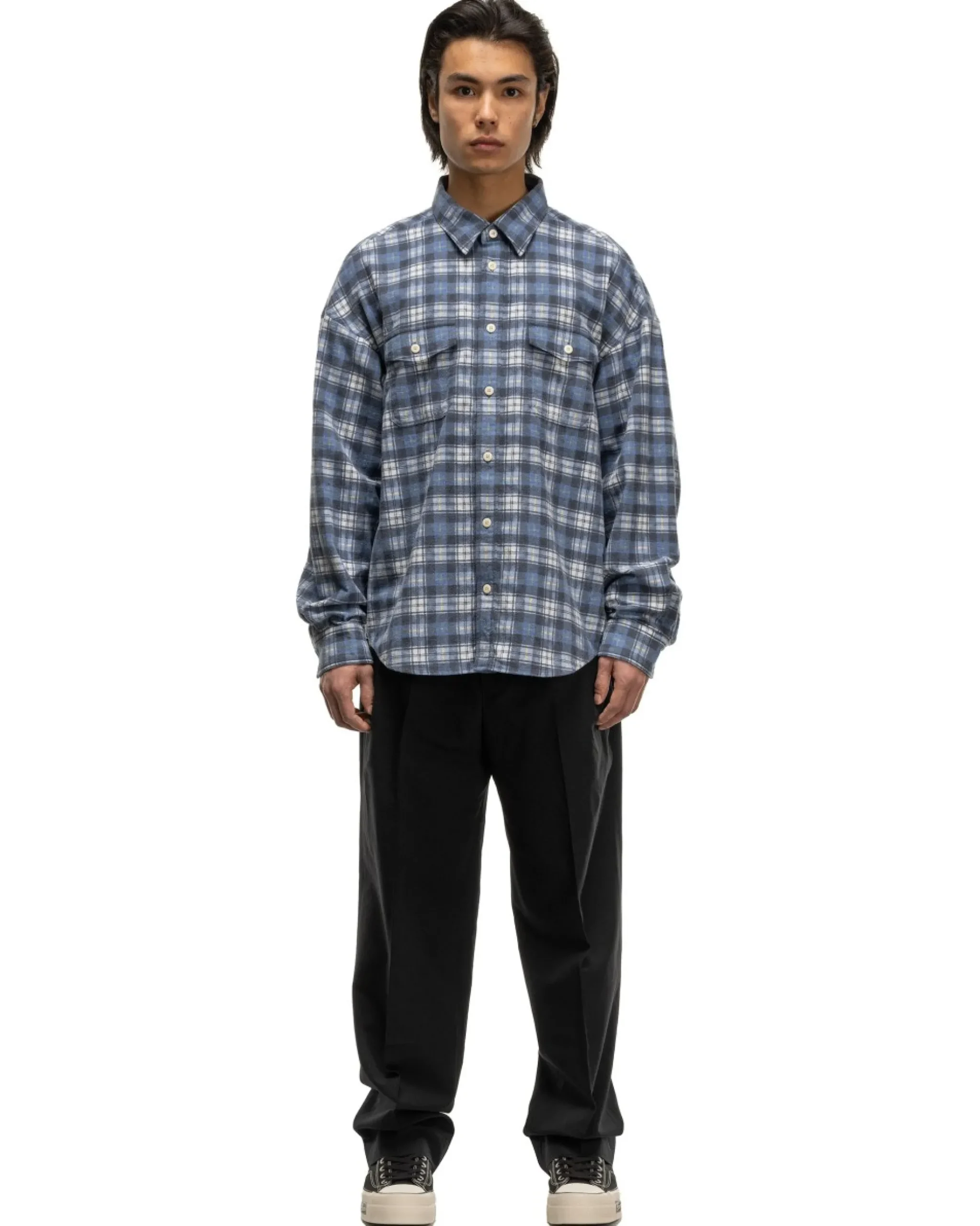 visvim Pioneer Khadi Check L/S Navy>Men Shirts