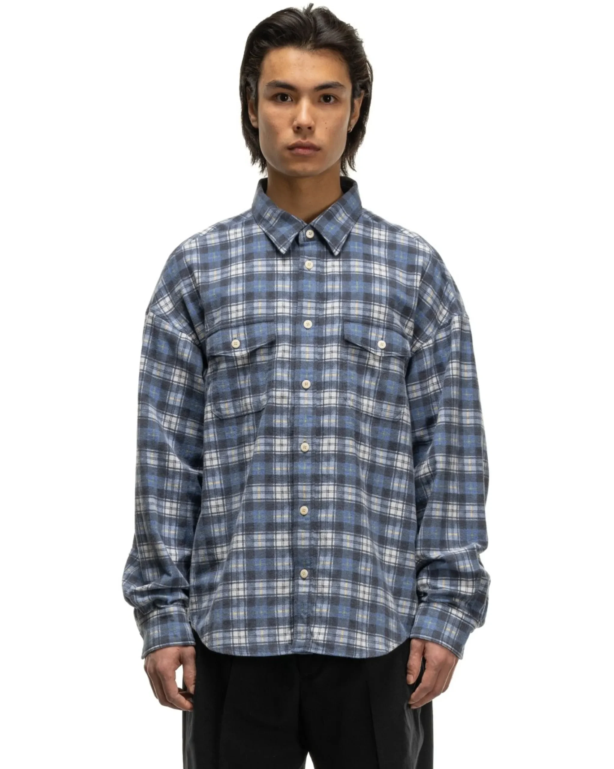visvim Pioneer Khadi Check L/S Navy>Men Shirts