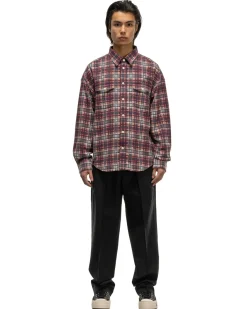 visvim Pioneer Khadi Check L/S Red>Men Shirts
