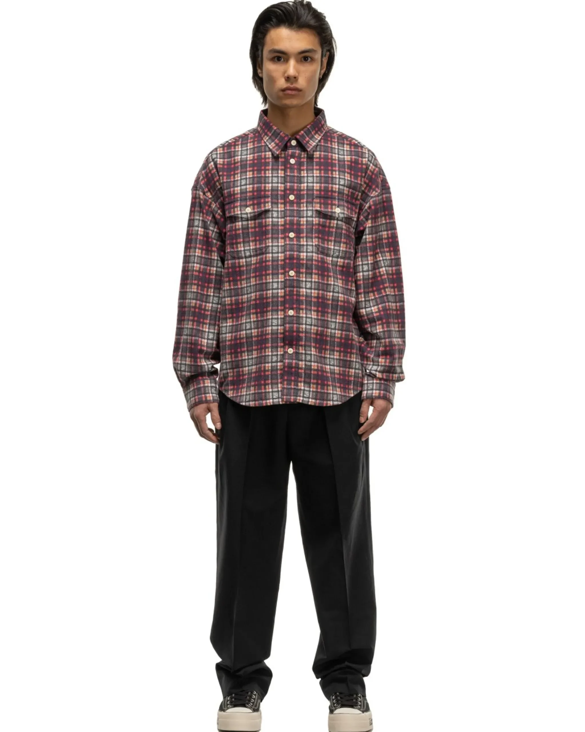 visvim Pioneer Khadi Check L/S Red>Men Shirts