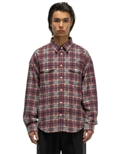 visvim Pioneer Khadi Check L/S Red><noscript><img width=