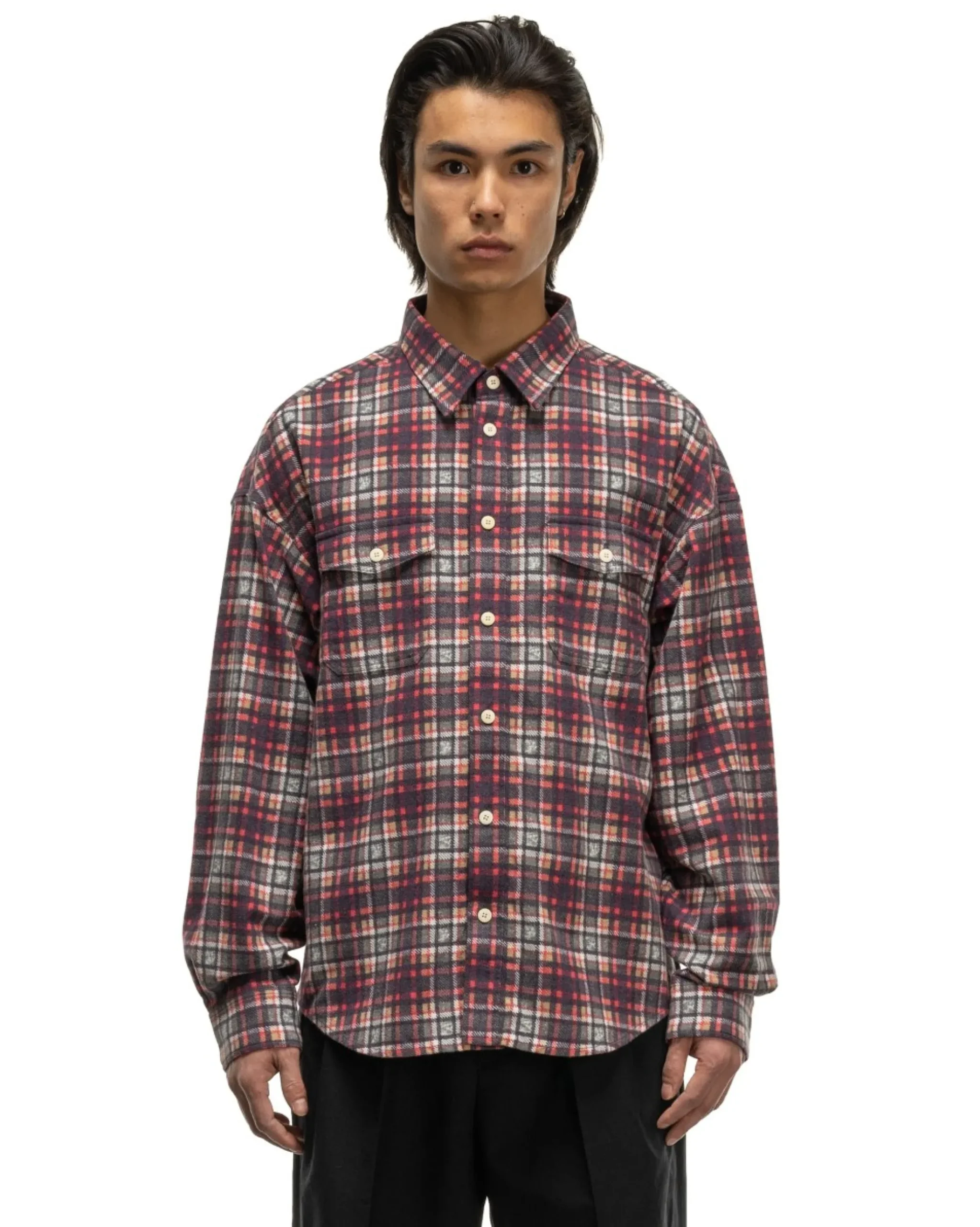 visvim Pioneer Khadi Check L/S Red>Men Shirts