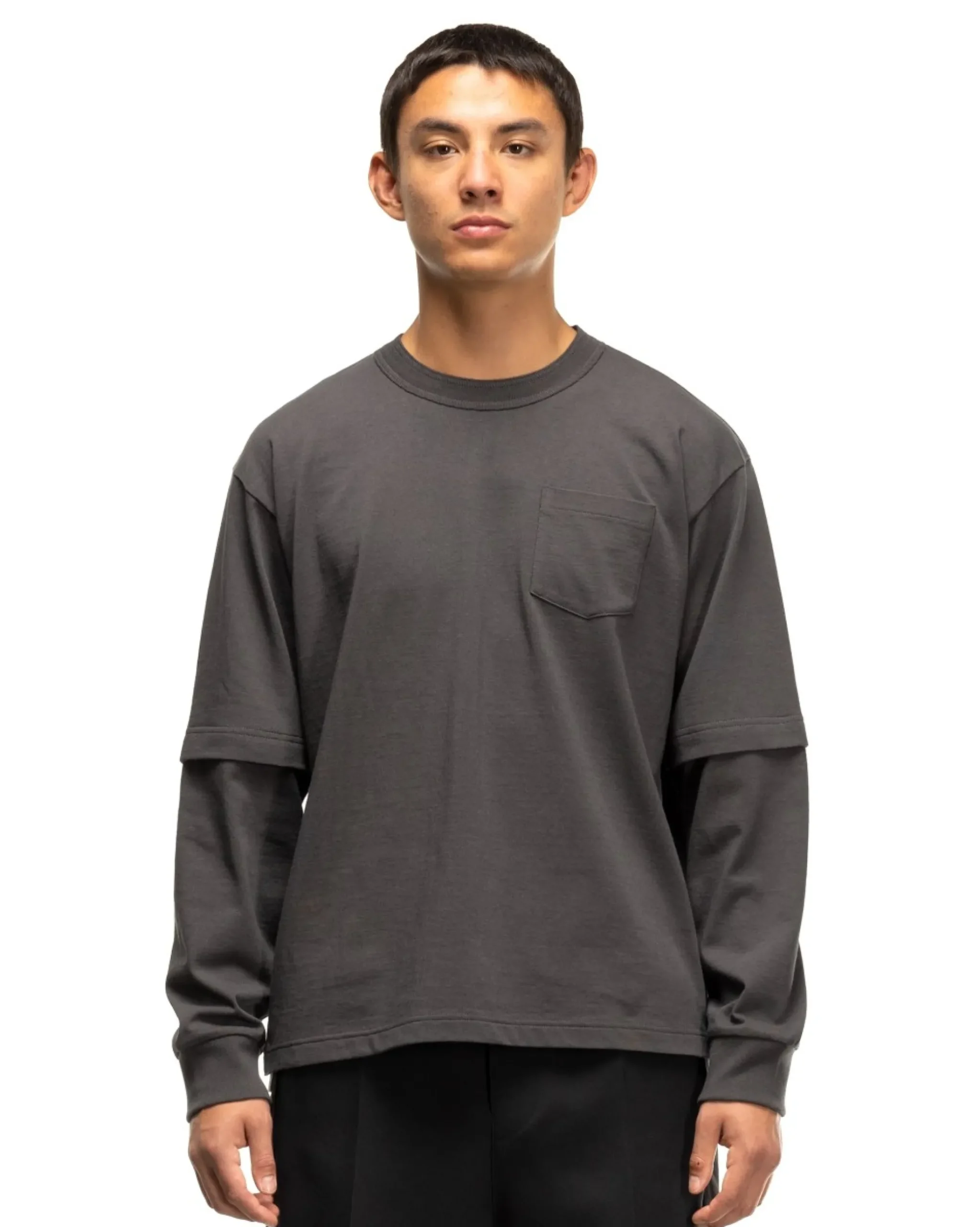 sacai S Cotton Jersey L/S T-Shirt C/Gray>Men T-Shirts