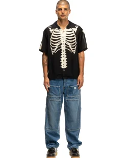 KAPITAL Silk Rayon Bone Aloha Shirt Black>Men Shirts