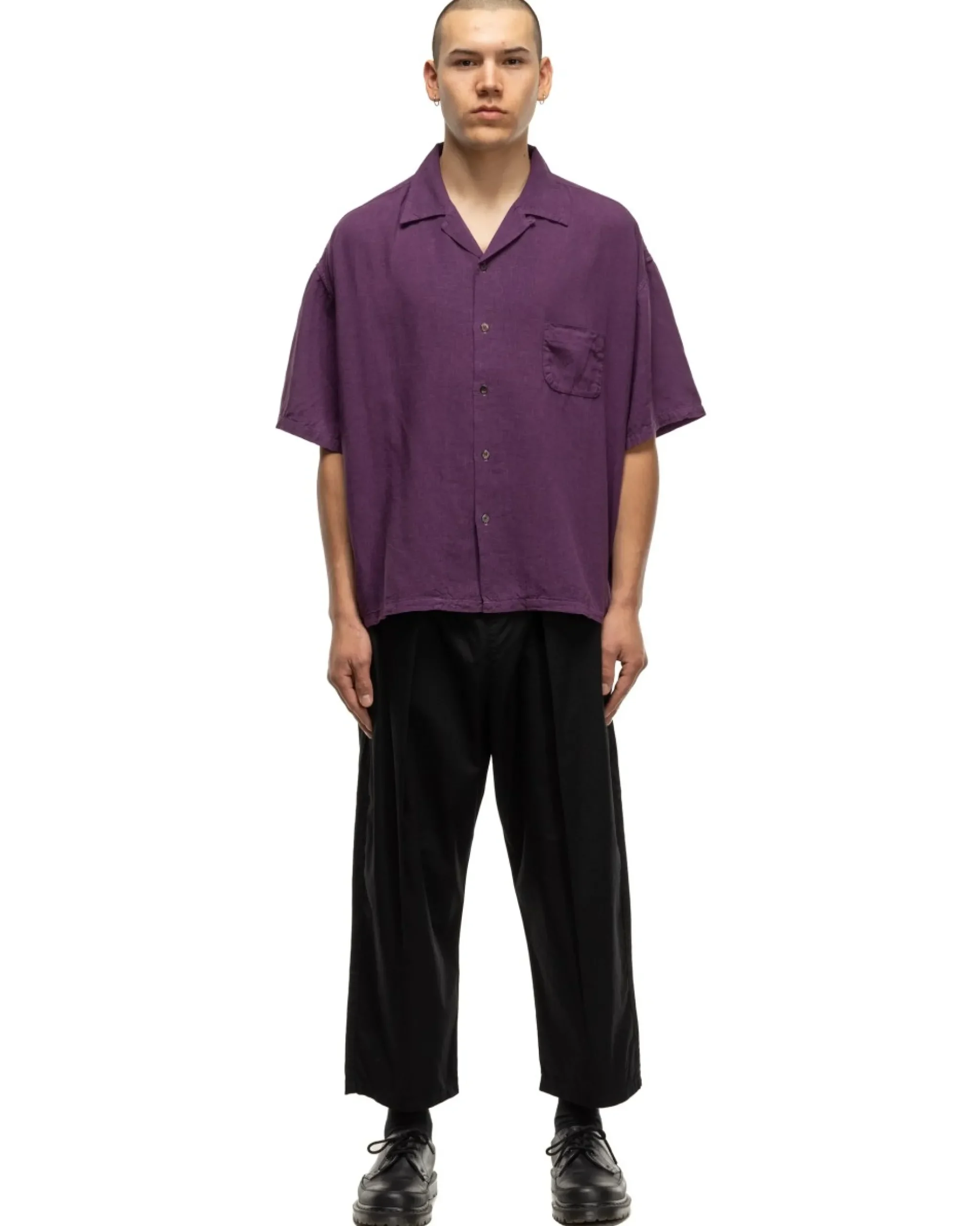 KAPITAL Soft Linen Open Collar Big Shirt Purple>Men Shirts