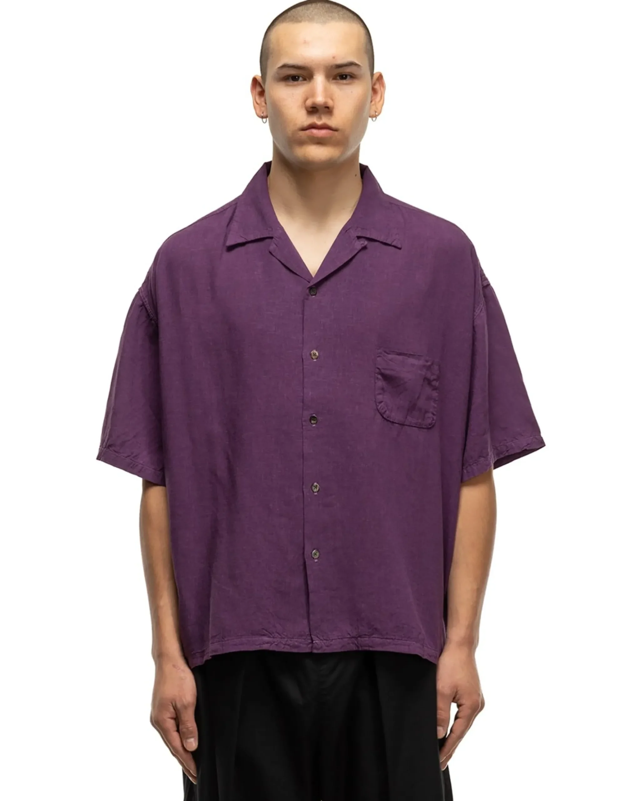 KAPITAL Soft Linen Open Collar Big Shirt Purple>Men Shirts