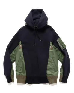 sacai Sponge Sweat X Nylon Twill Hoodie Navy X Khaki>Men Sweaters