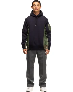 sacai Sponge Sweat X Nylon Twill Hoodie Navy X Khaki>Men Sweaters