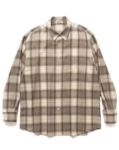 AURALEE Super Light Wool Check Shirt Light Brown Check>Men Shirts