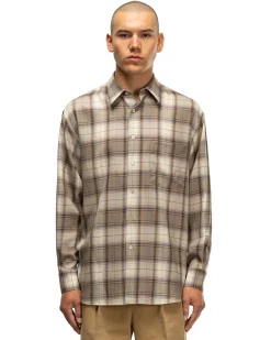 AURALEE Super Light Wool Check Shirt Light Brown Check><noscript><img width=