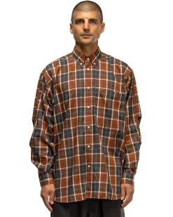 Daiwa Tech Button Down Shirts L/S Tartan Plaids Brown><noscript><img width=