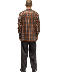 Daiwa Tech Button Down Shirts L/S Tartan Plaids Brown><noscript><img width=