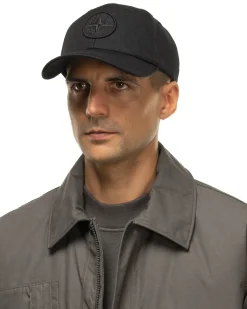 Stone Island Wool/Polyester Gabardine 6 Panel Cap Black>Men Headwear